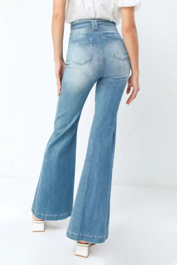 Light Wash Front Seam Bell Bottom Jeans