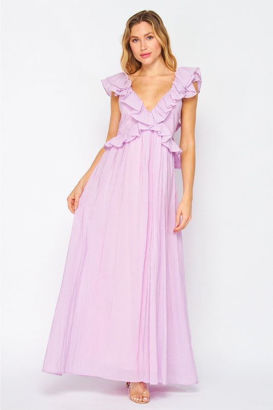 Lilac Sleeveless Ruffled Maxi Dress