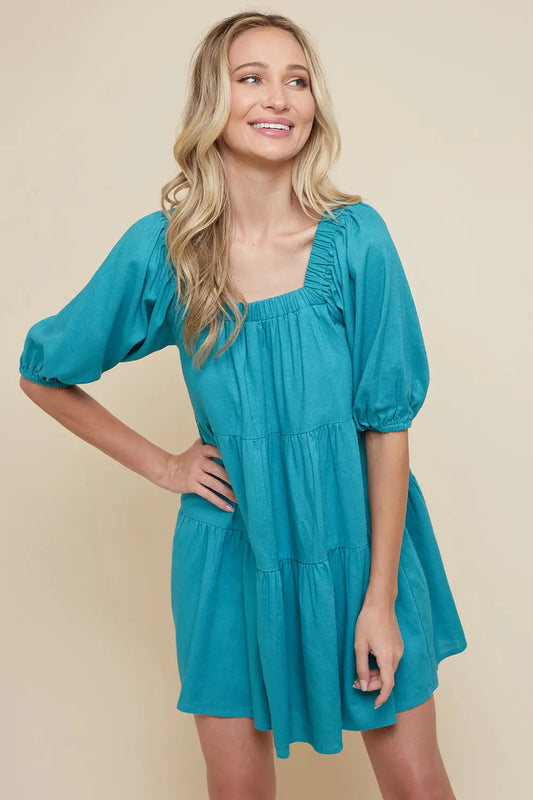 Turquoise Babydoll Mini Dress