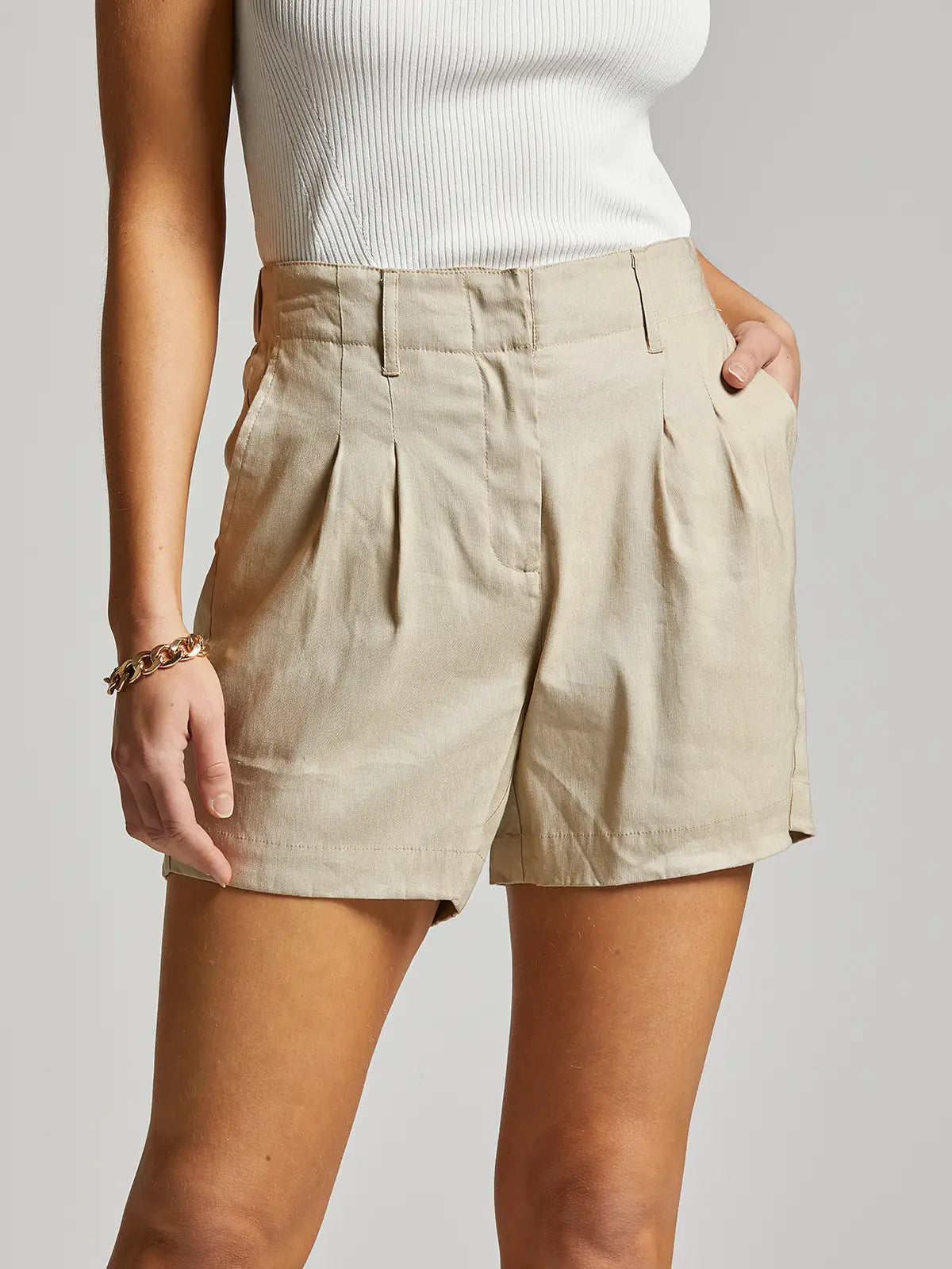 Savannah Linen Tan Shorts