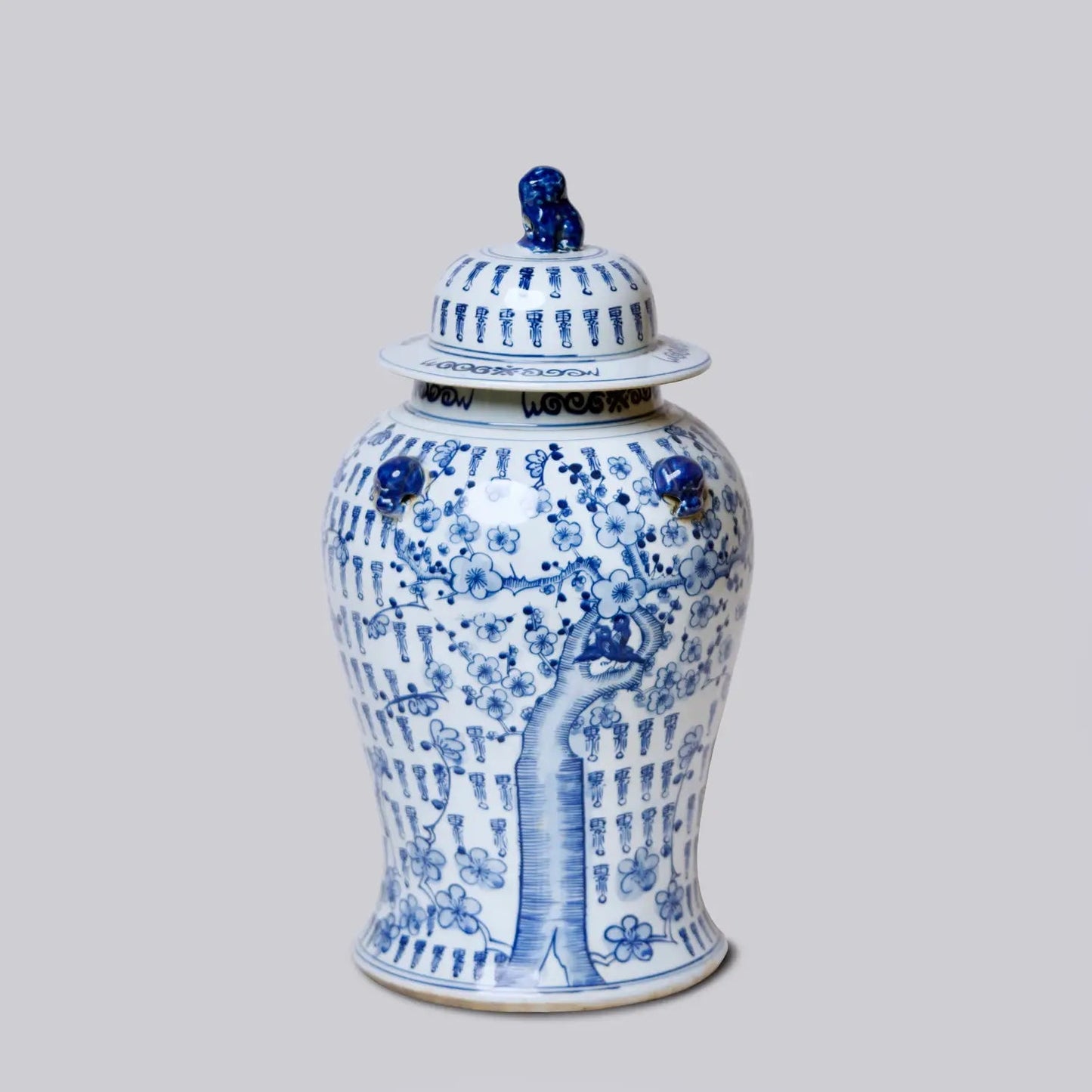 Longevity Plum Lidded Blue and White Porcelain Temple Jar