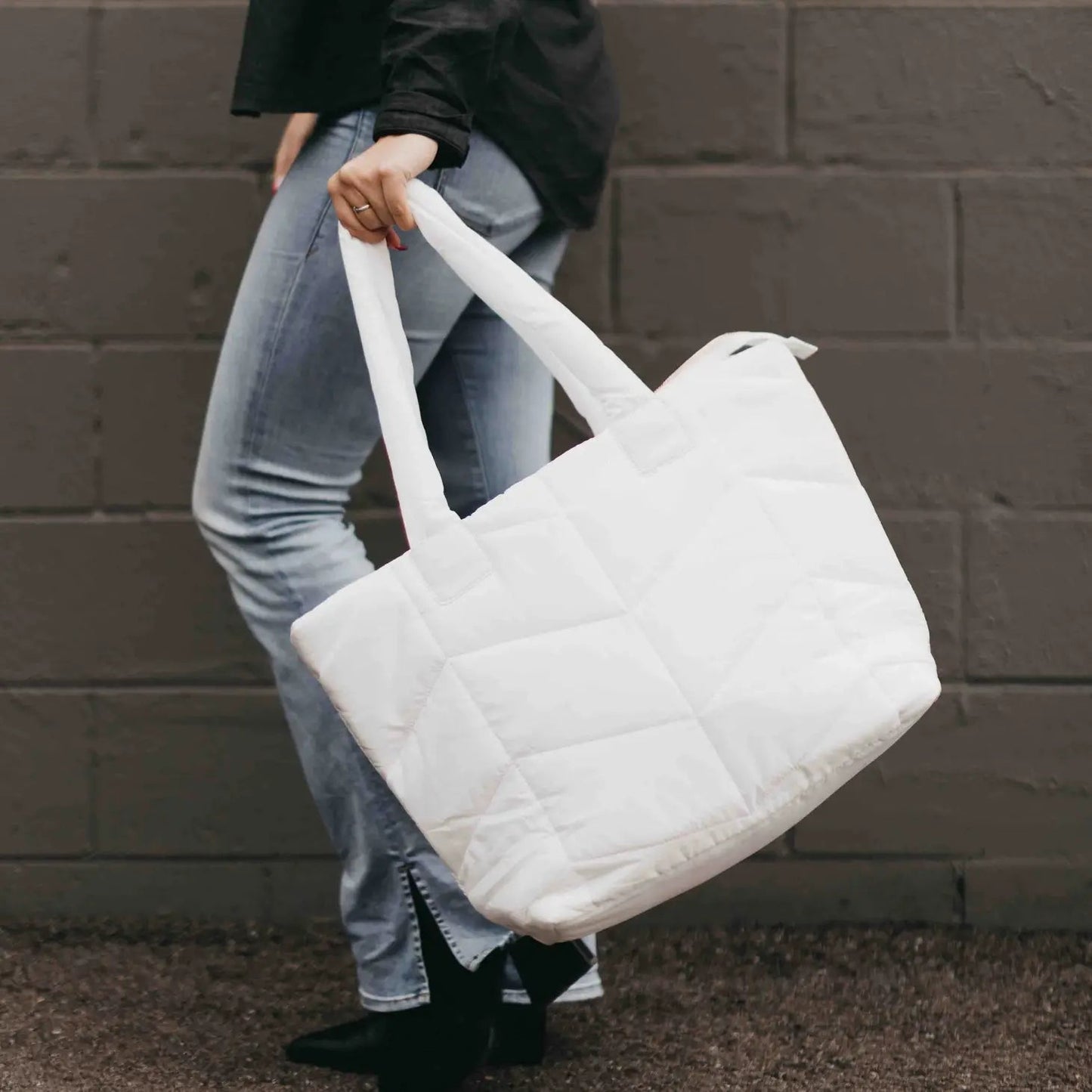 White Naomi Nylon Tote Bag