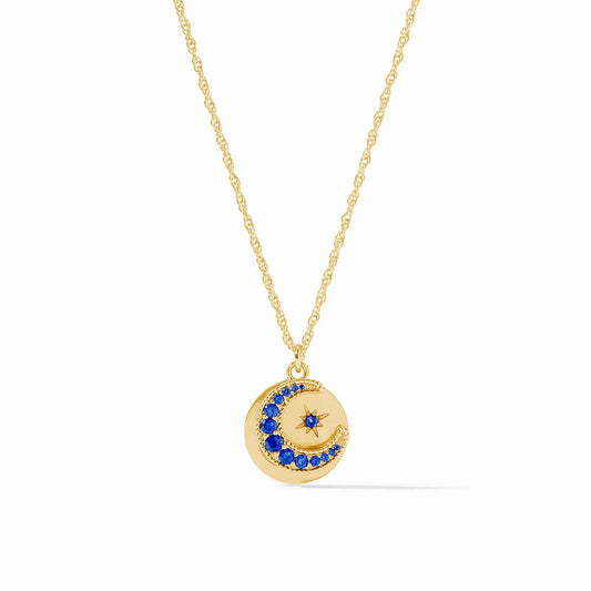 Julie Vos Luna Delicate Charm Necklace in Sapphire Blue CZ