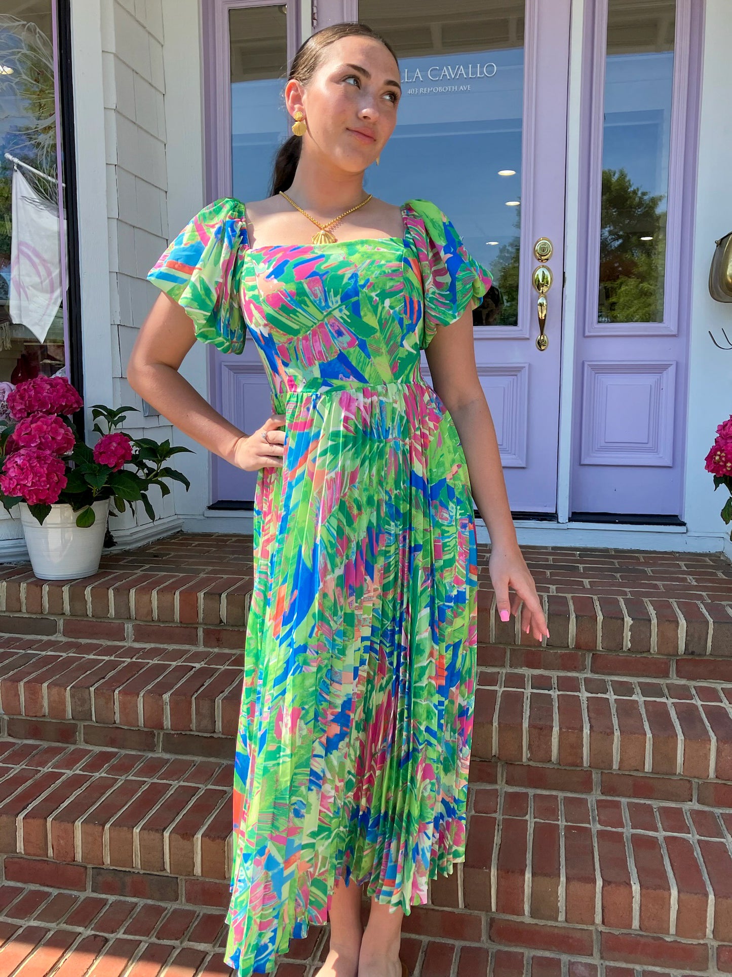 Off the Shoulder Green Floral Midi Dress