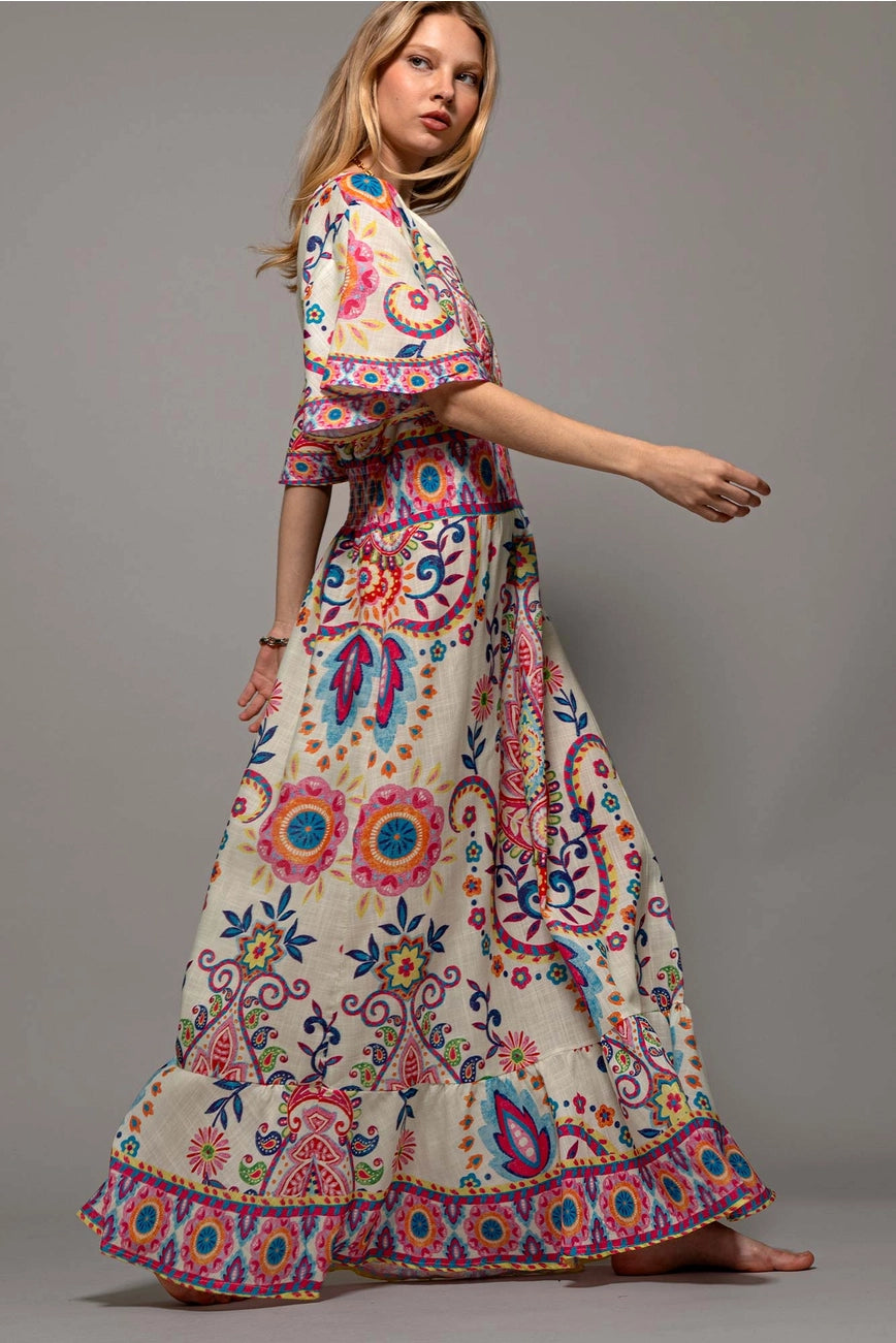 Paisley Flutter Sleeve Dress