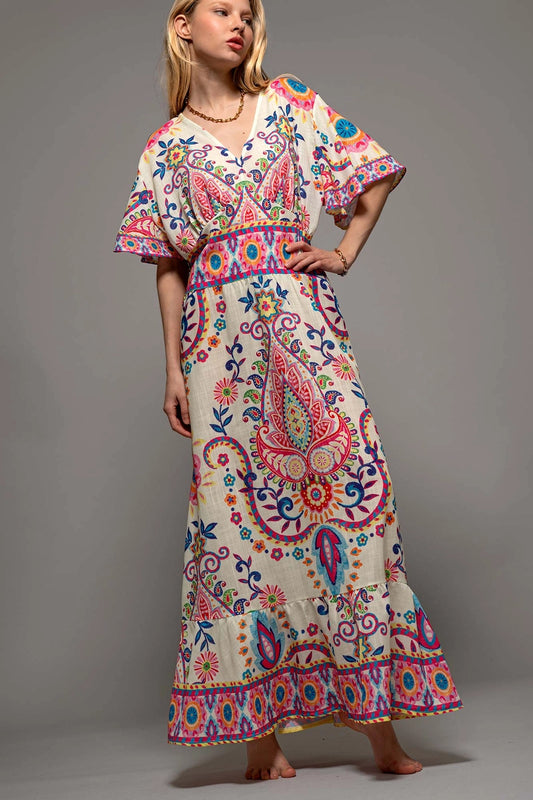 Paisley Flutter Sleeve Dress