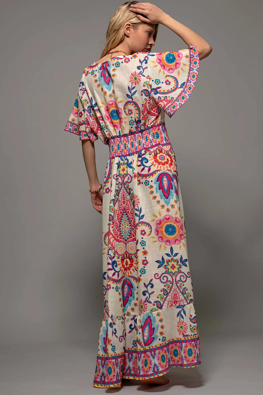 Paisley Flutter Sleeve Dress