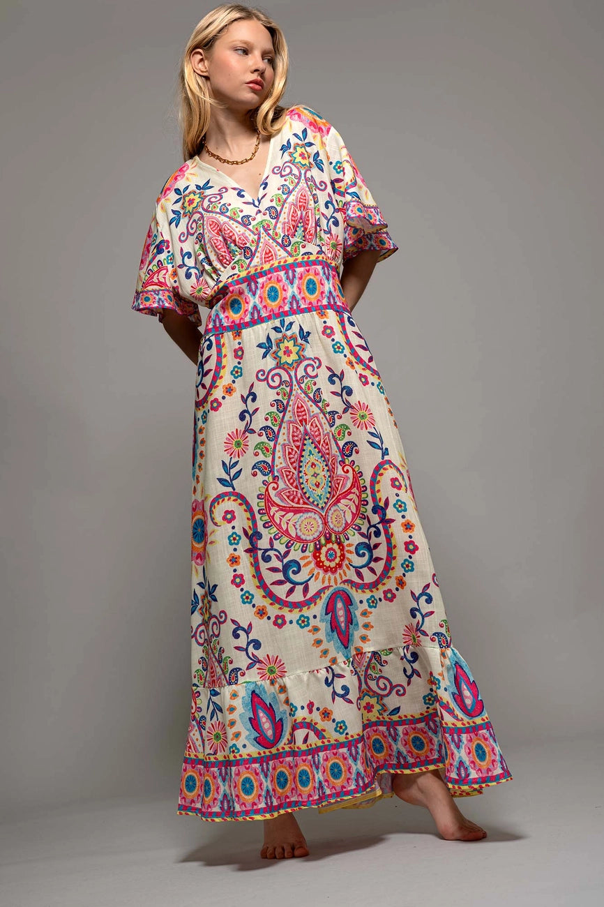 Paisley Flutter Sleeve Dress