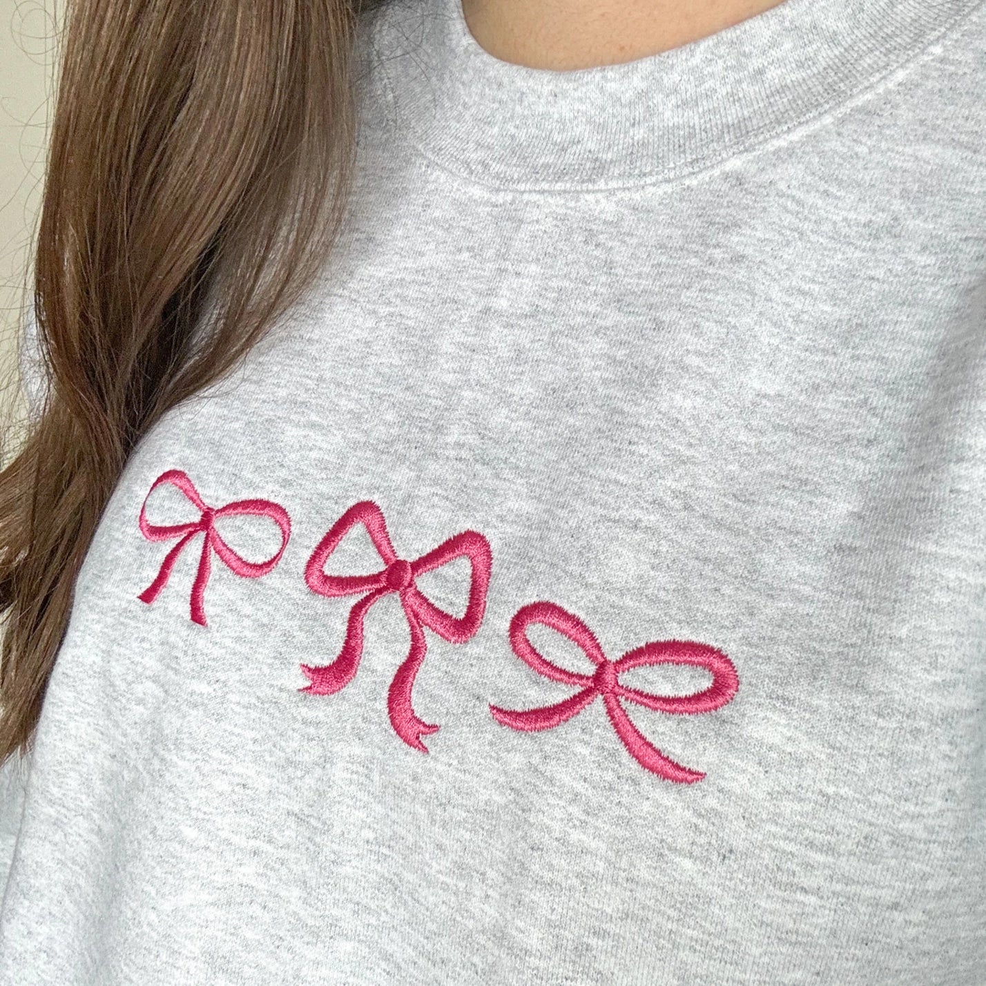 Pink Bow Embroidered Crewneck