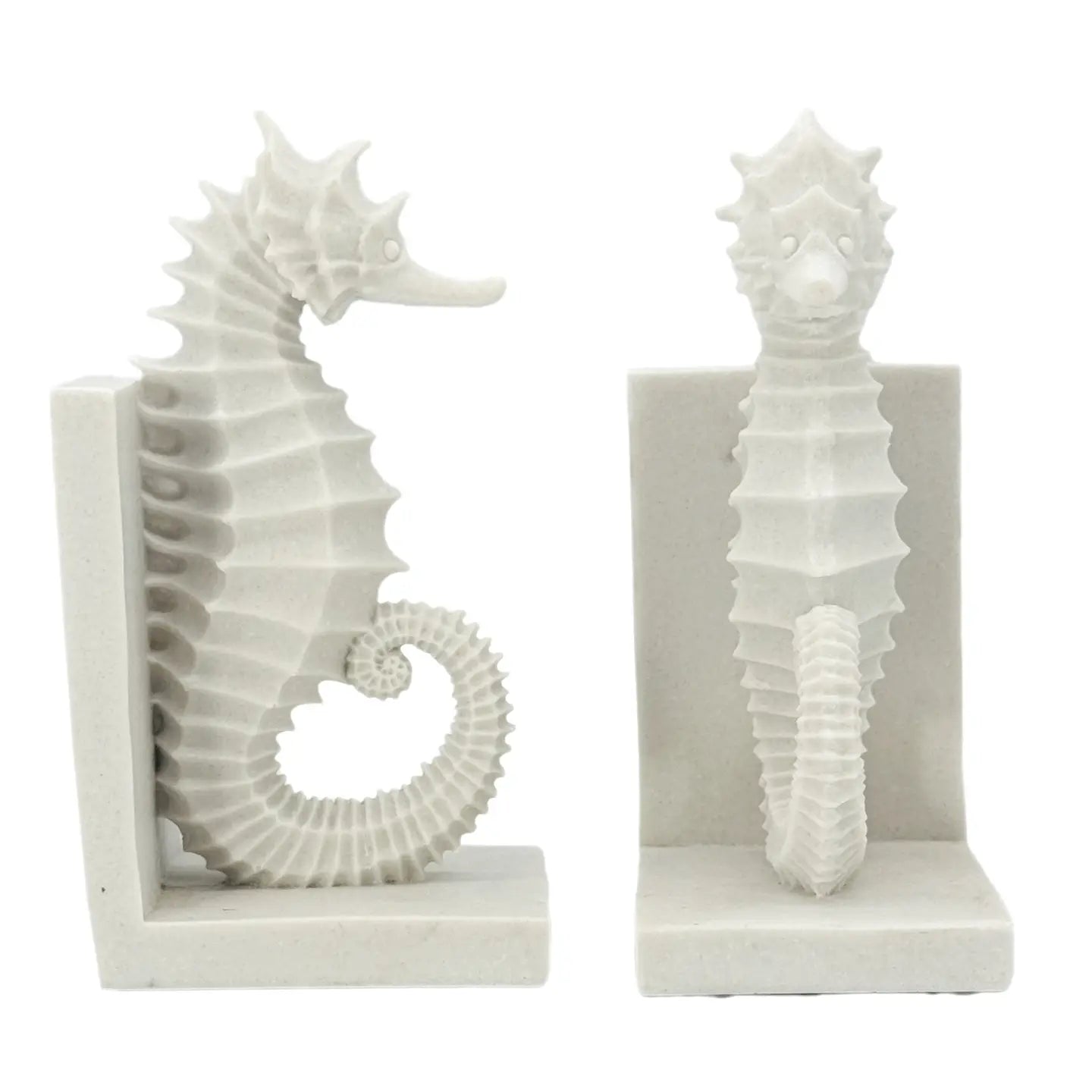 Poly-Marble Seahorse Coastal Style Book Ends 8.3"