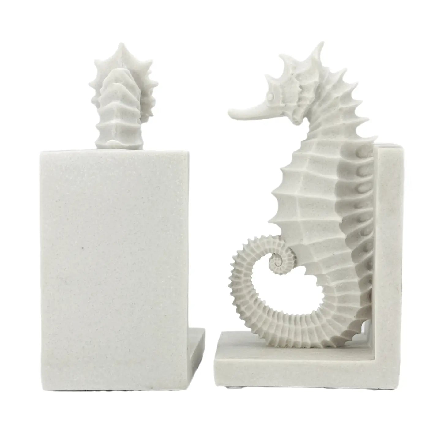 Poly-Marble Seahorse Coastal Style Book Ends 8.3"
