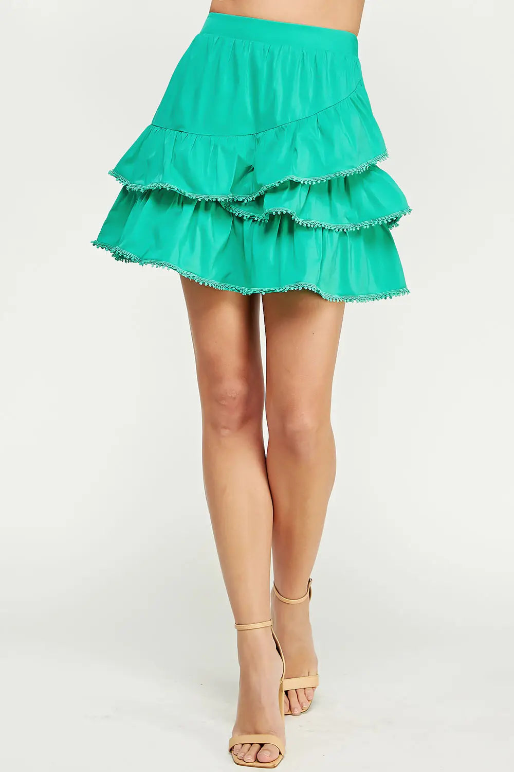 Aqua Poplin Ruffle Mini Skirt