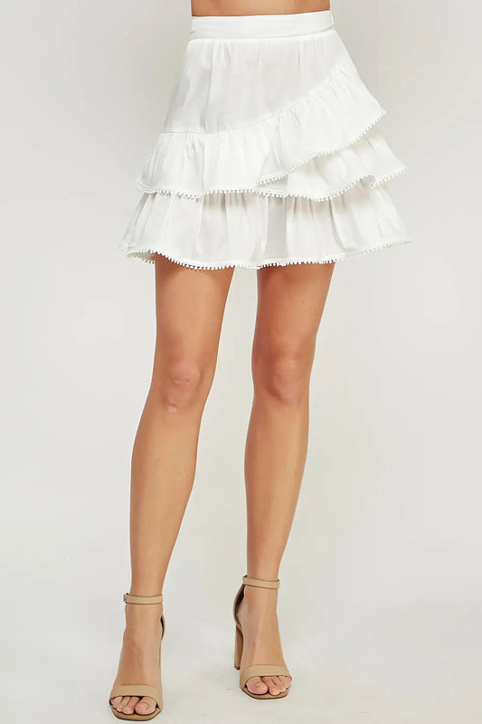 White Poplin Ruffle Mini Skirt