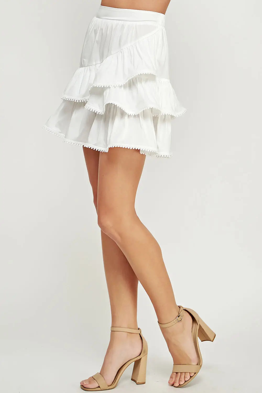 White Poplin Ruffle Mini Skirt