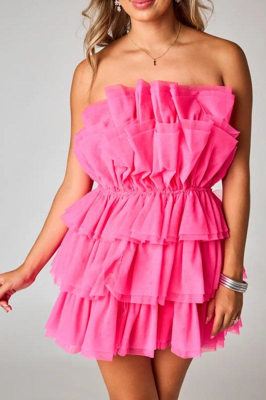 Powder Puff Pink Lipgloss Tulle Mini Dress