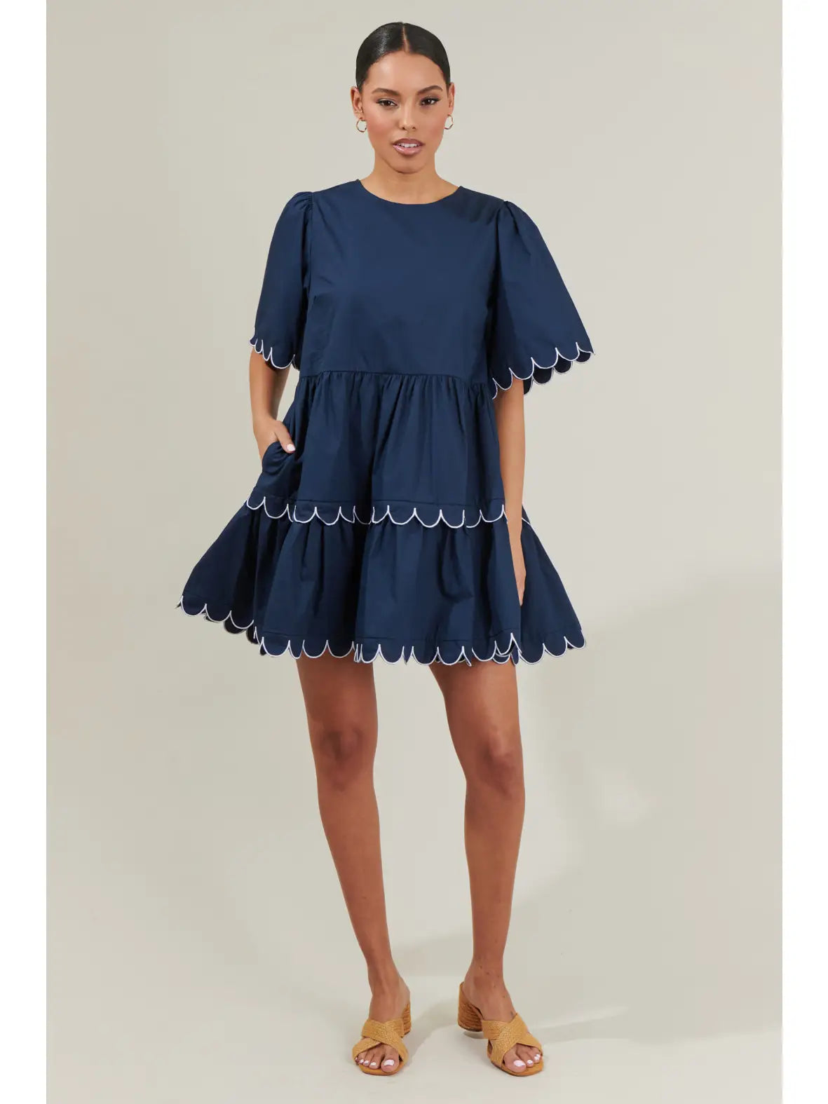 Navy Tiered Mini Dress