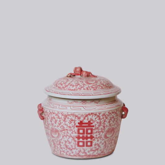 Red & White Porcelain Double Happiness Lug Jar