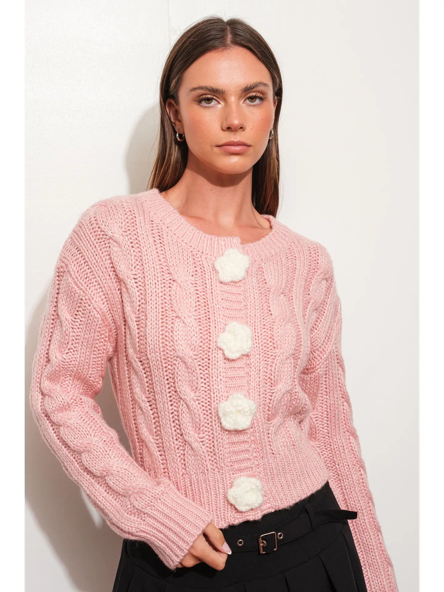 Pink Rose Hand Knit Cardigan