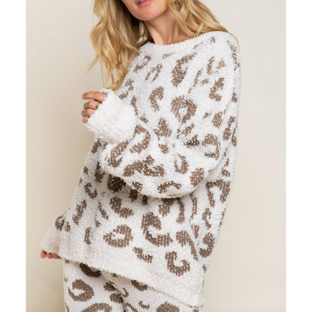 Cream & Olive Leopard Print Pajama Loungewear Set