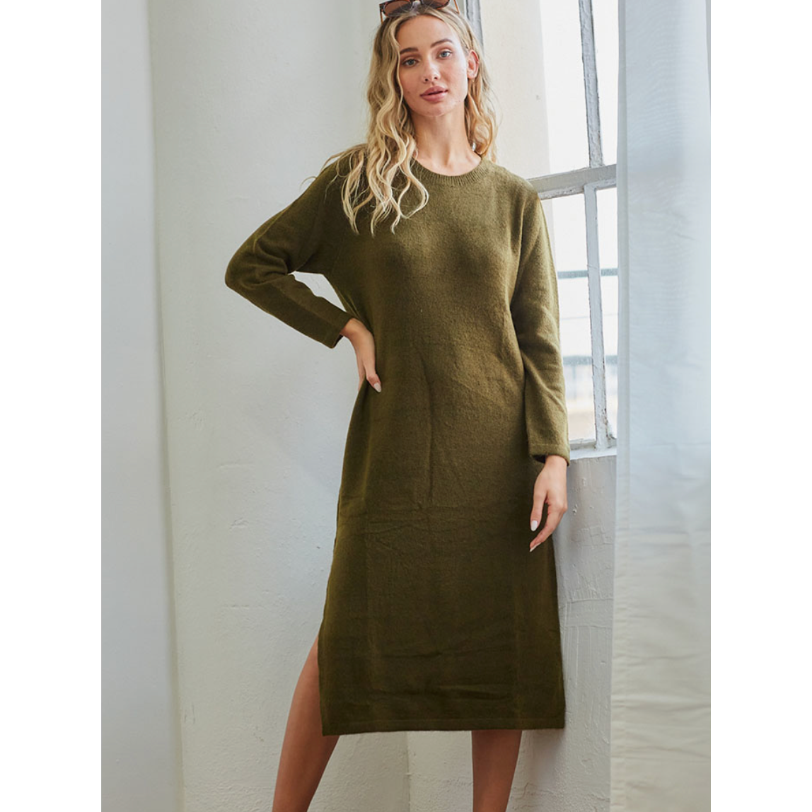 Olive Midi Sweater Dress