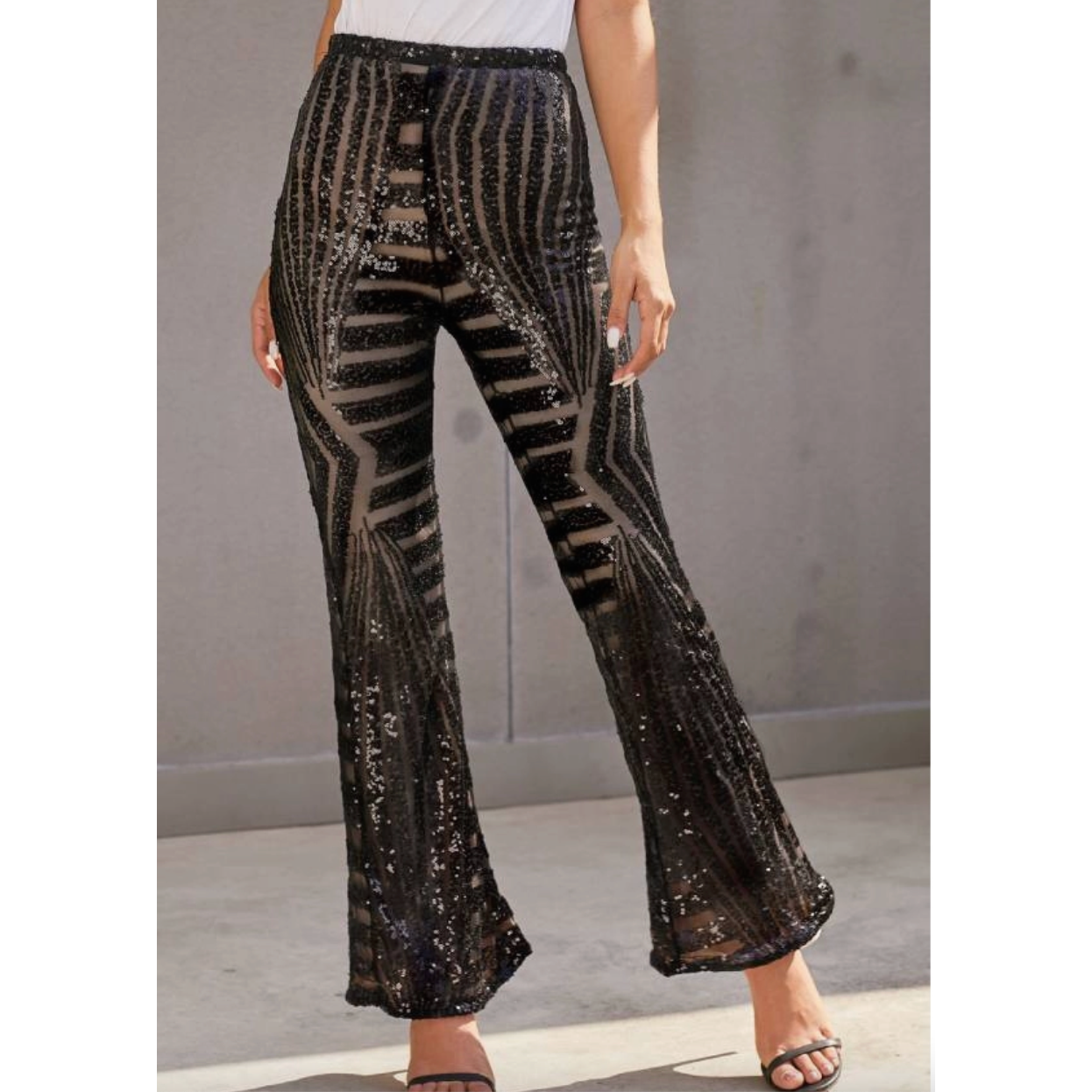 Sequin High Rise Flare Pants