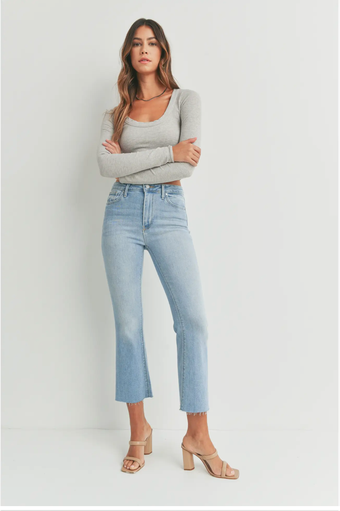 High Rise Tonal Cropped Flare Jeans