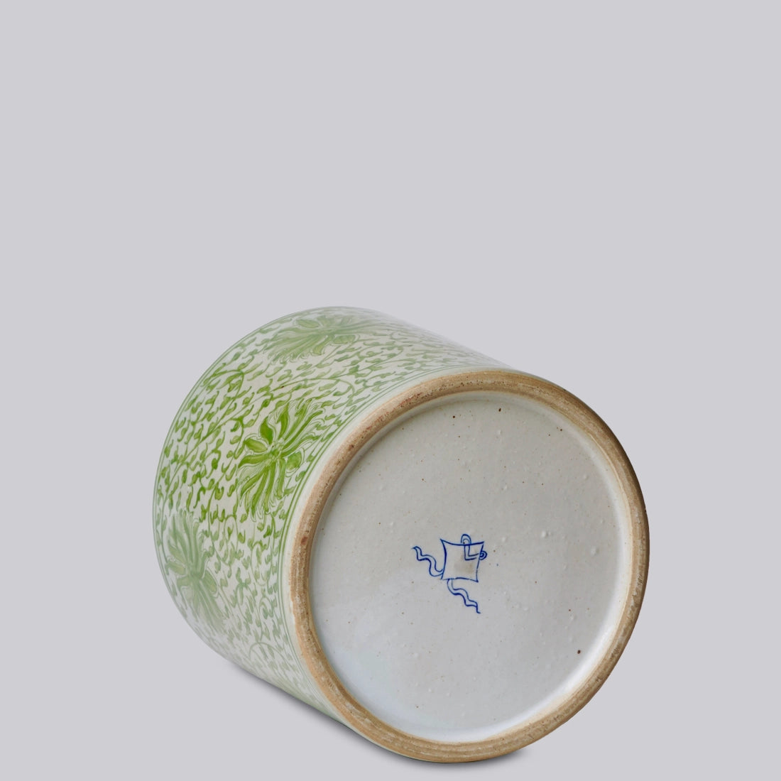 Scrolling Lotus Green and White Porcelain Cachepot