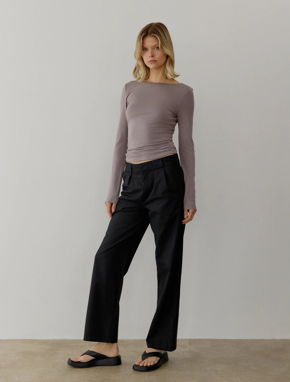 Seamless Boat Neck Long Sleeve Top In Dusty Purple