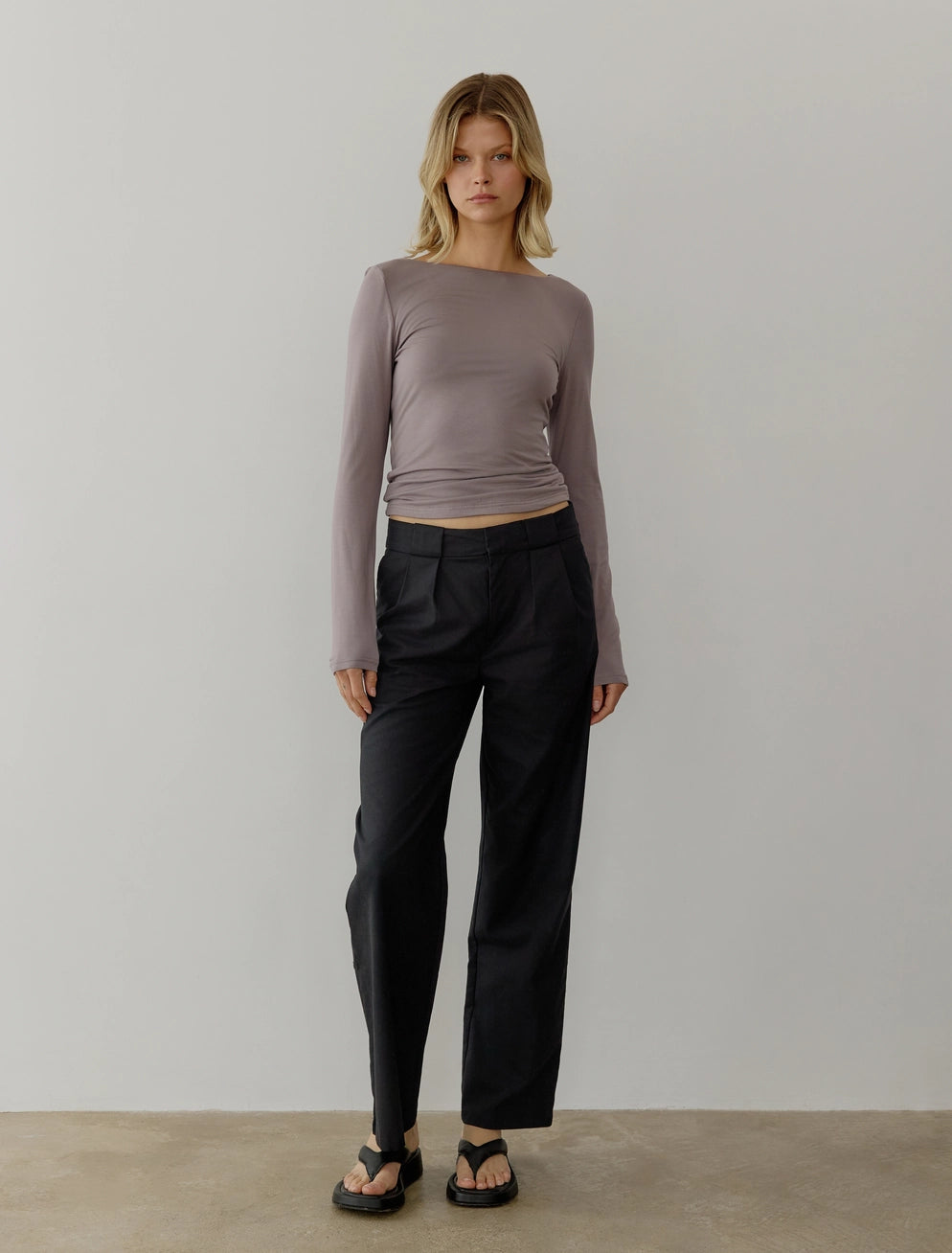 Seamless Boat Neck Long Sleeve Top In Dusty Purple