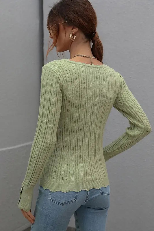 Green Scalloped Sweater