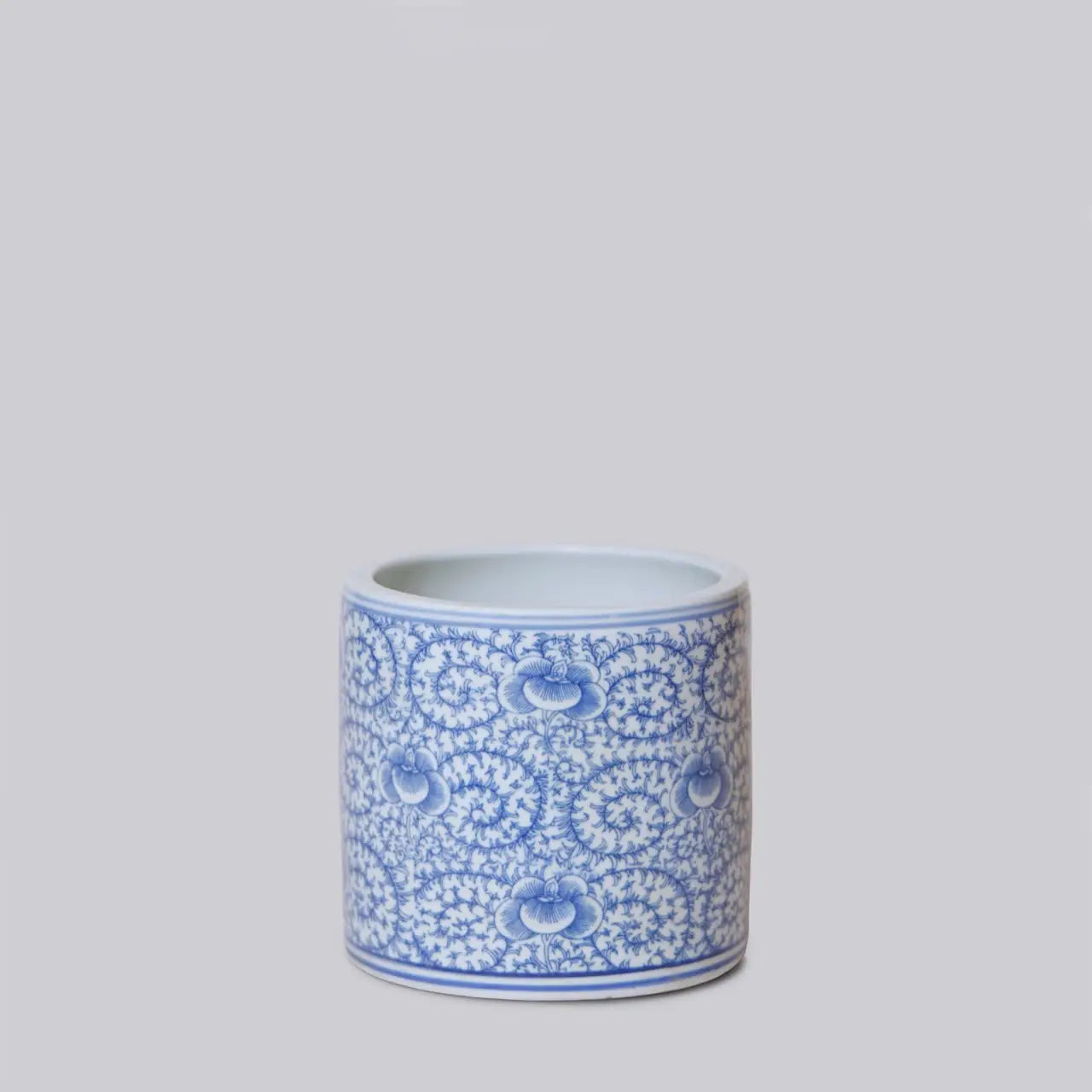 Small Blue and White Porcelain Scrolling Peony Cachepot