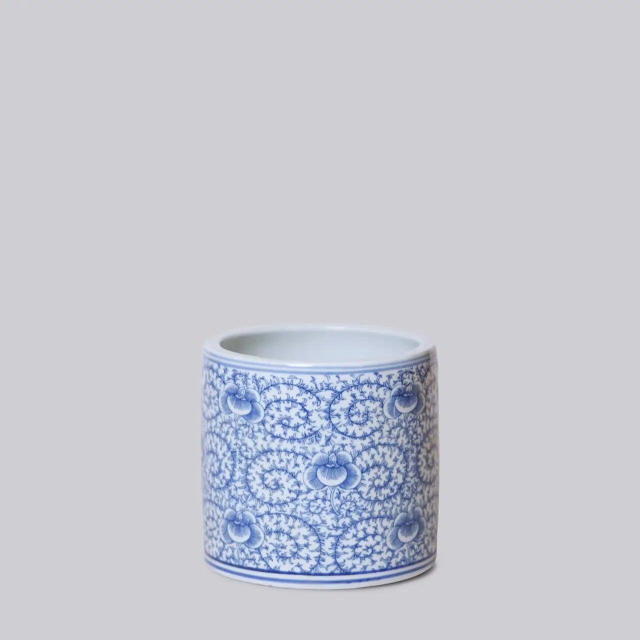 Small Blue and White Porcelain Scrolling Peony Cachepot