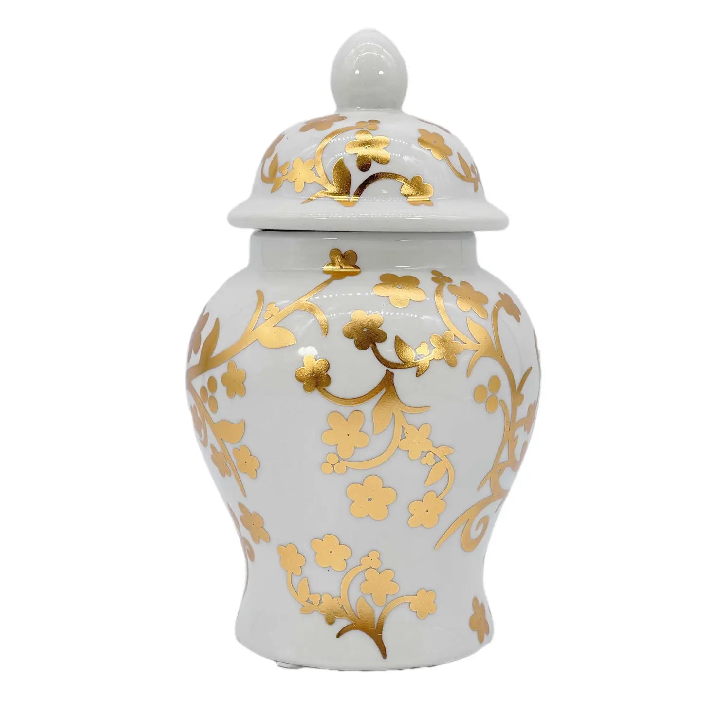 Small Gold Chinoiserie Ceramic Decorative Tea & Ginger Jar 8"