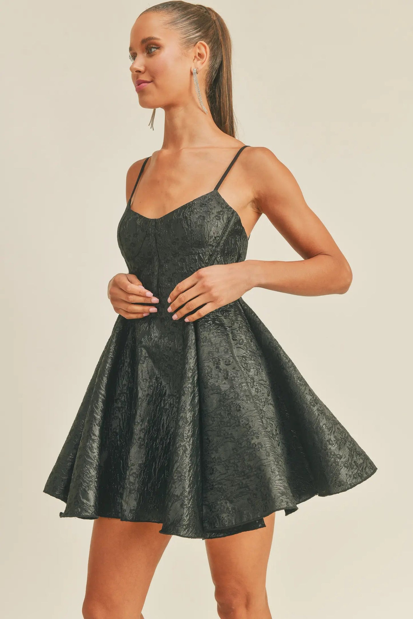 Black Fit & Flare Jacquard Mini Dress