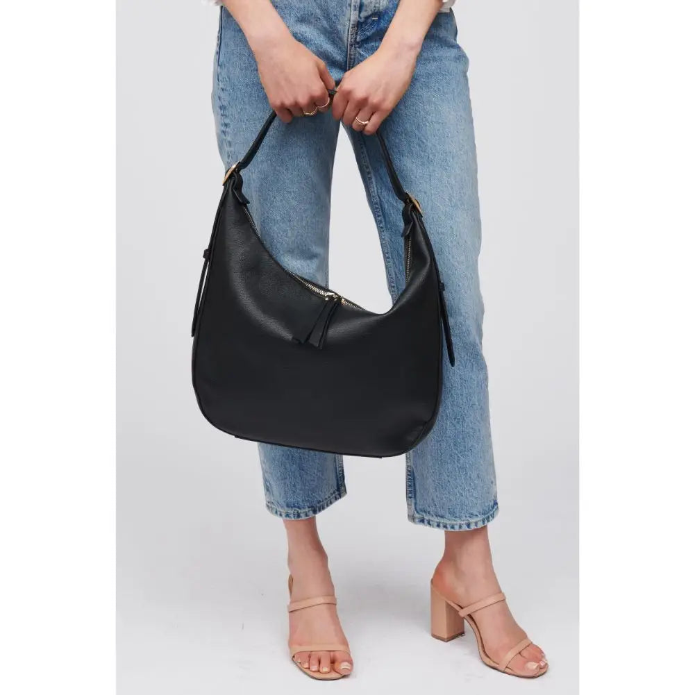 Black Stacy Vegan Leather Hobo Handbag