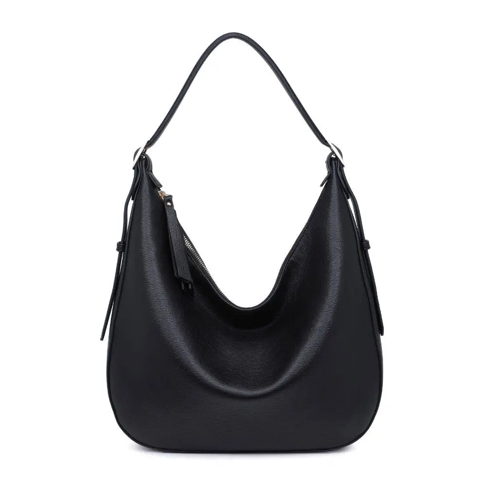 Black Stacy Vegan Leather Hobo Handbag