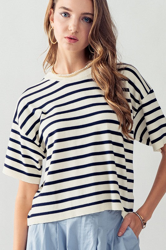 Navy and White Stripe Soft Knit Top