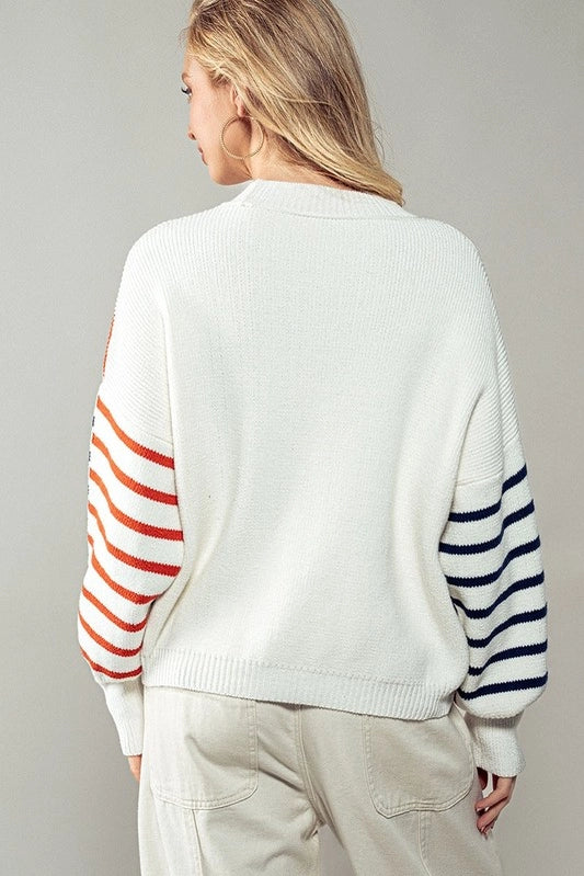 Striped Blocked Drop Shoulder Knit Sweater