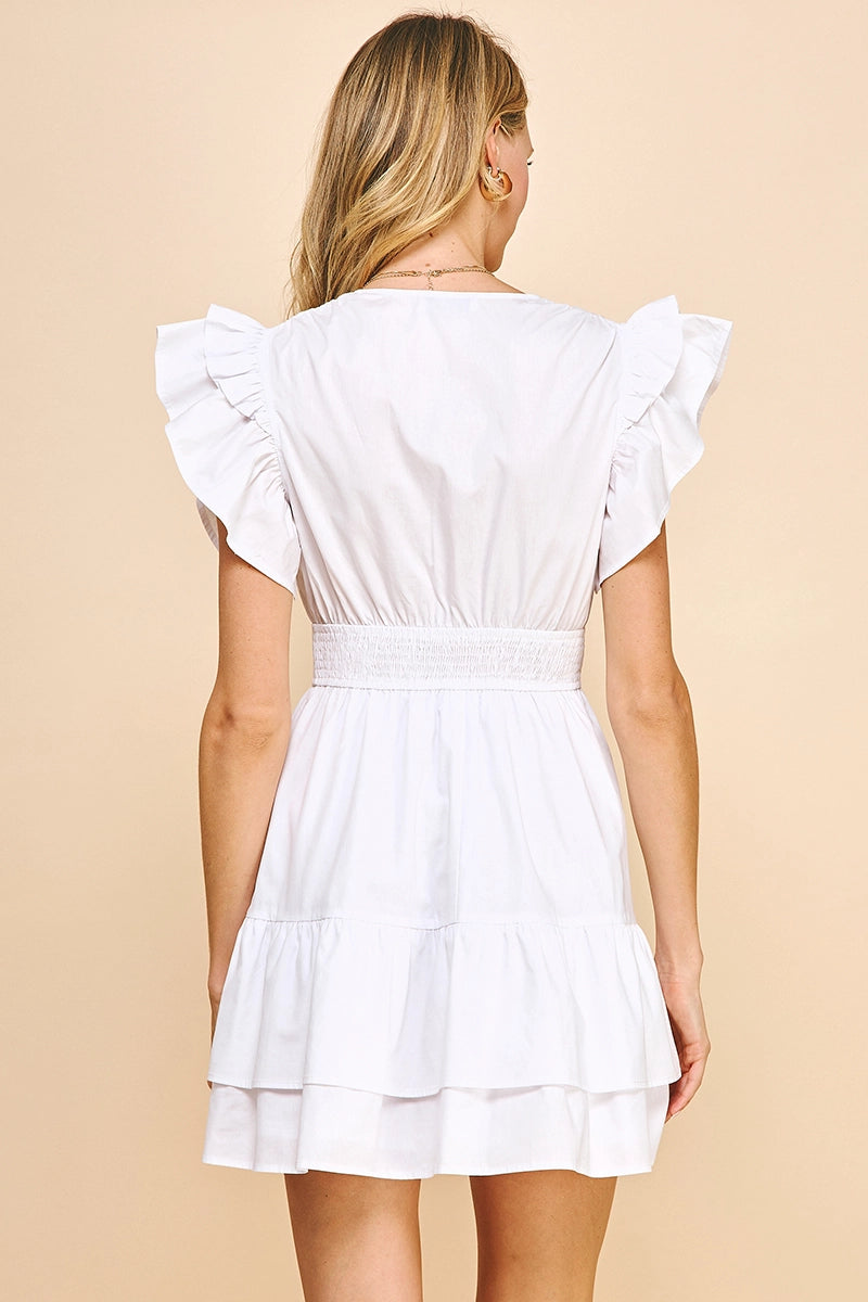 White Surplice Bodice Mini Dress