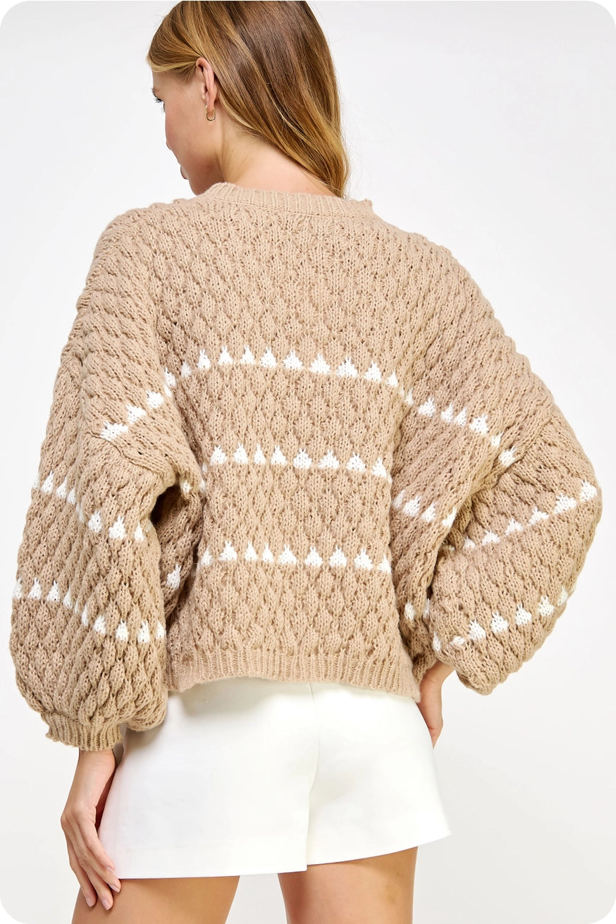 Textured Dolman Contrast Intarsia Sweater