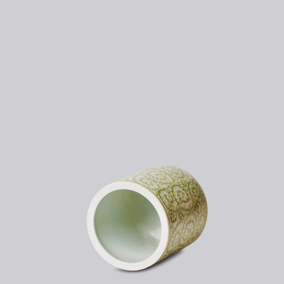 Tiny Green and White Porcelain Country Peony Cachepot