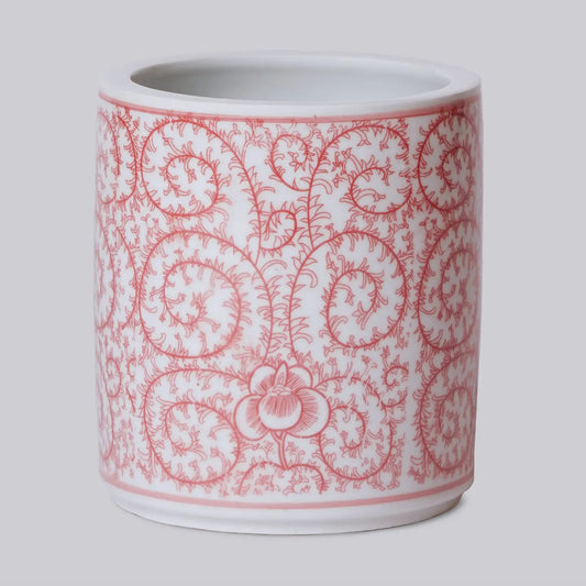 Tiny Red and White Porcelain Country Peony Cachepot