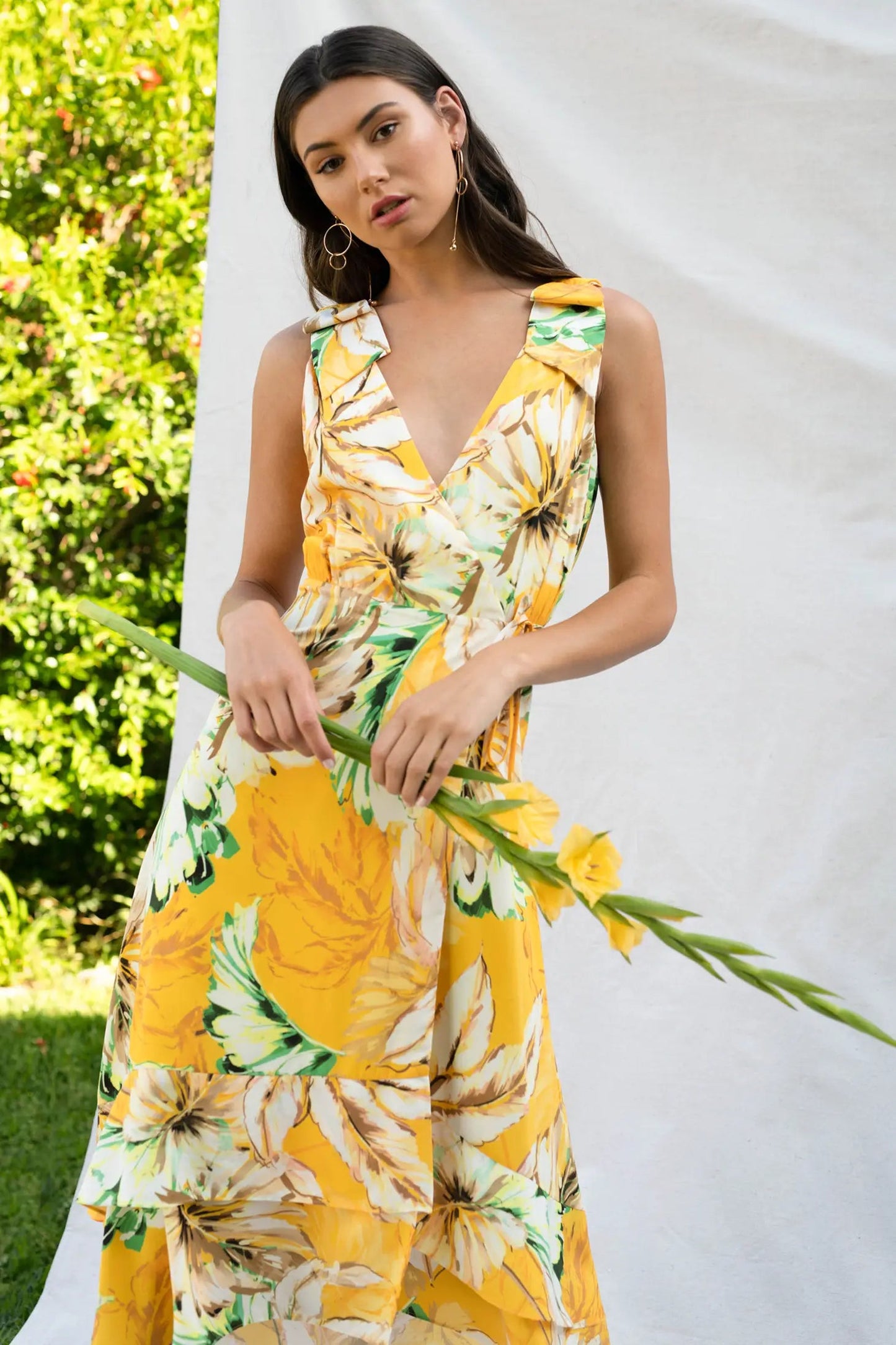 Yellow Floral Wrap Maxi Dress
