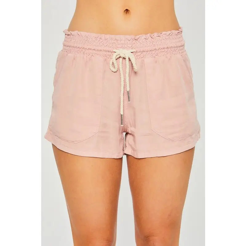 Pink Woven Solid Drawstring Shorts