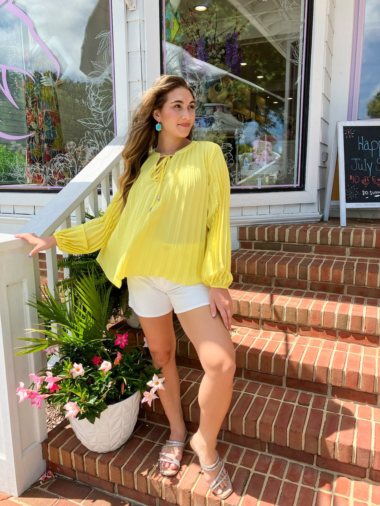 Yellow Pleated Flowy Blouse