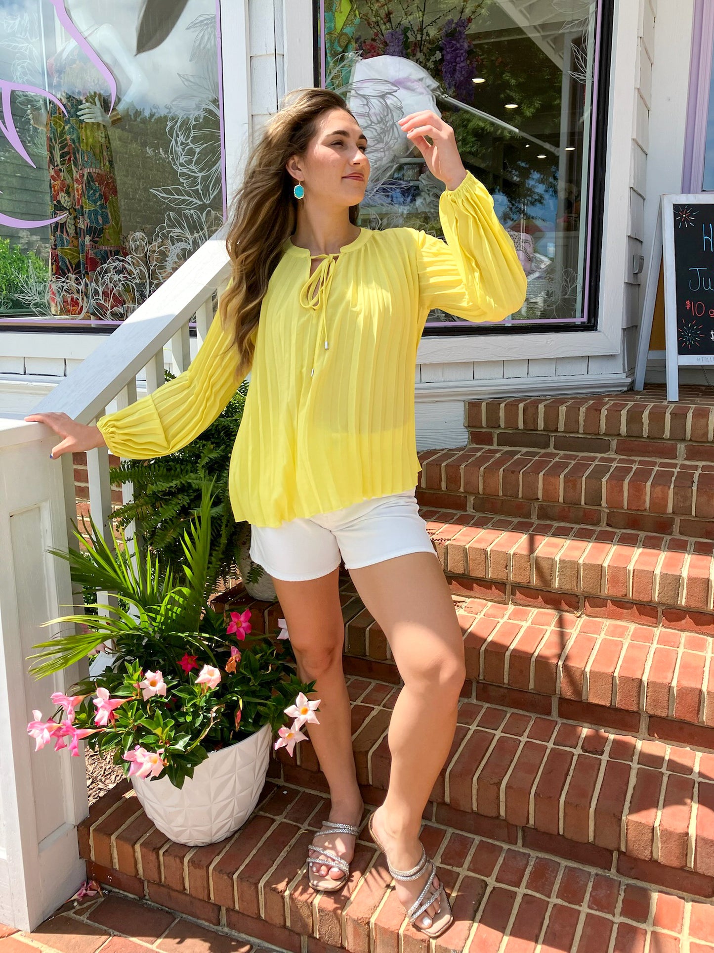 Yellow Pleated Flowy Blouse