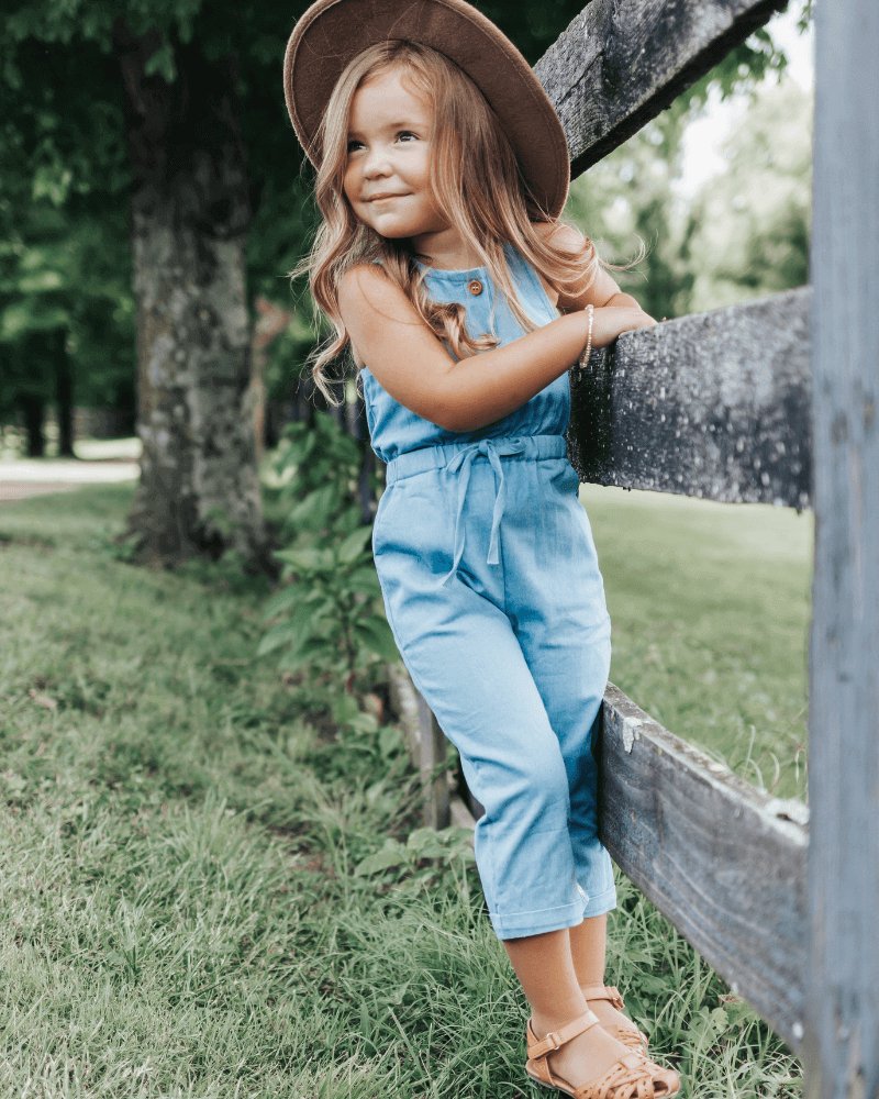 Girls Button Up Denim Jumpsuit