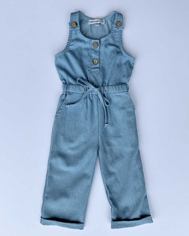 Girls Button Up Denim Jumpsuit