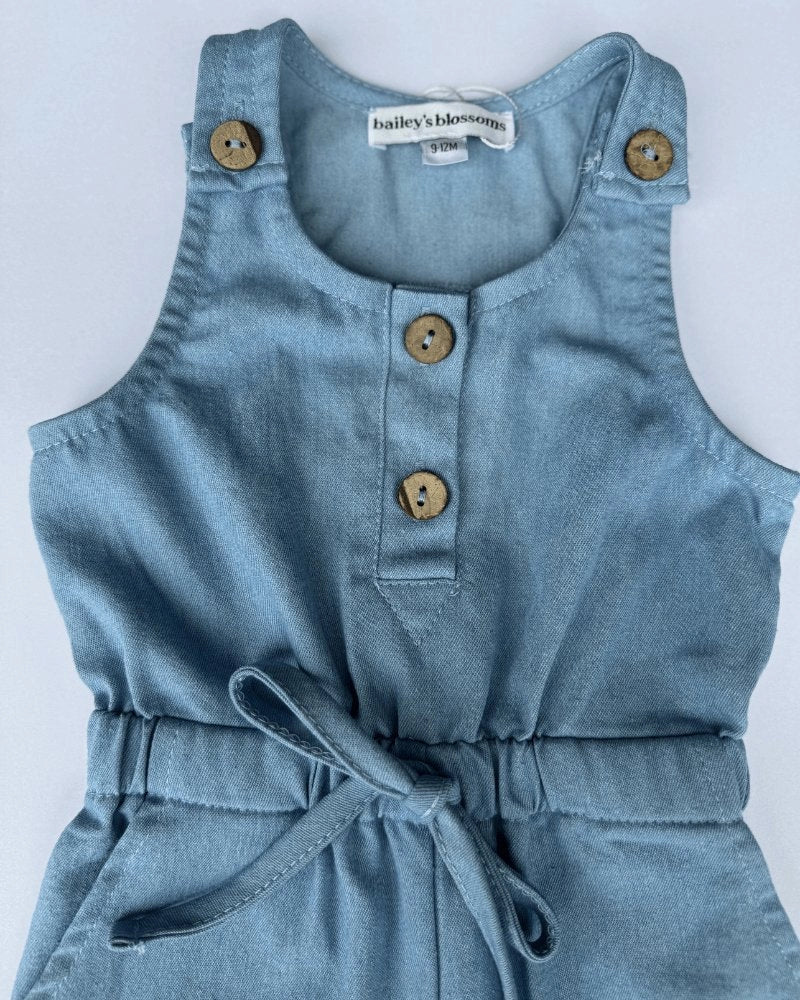 Girls Button Up Denim Jumpsuit