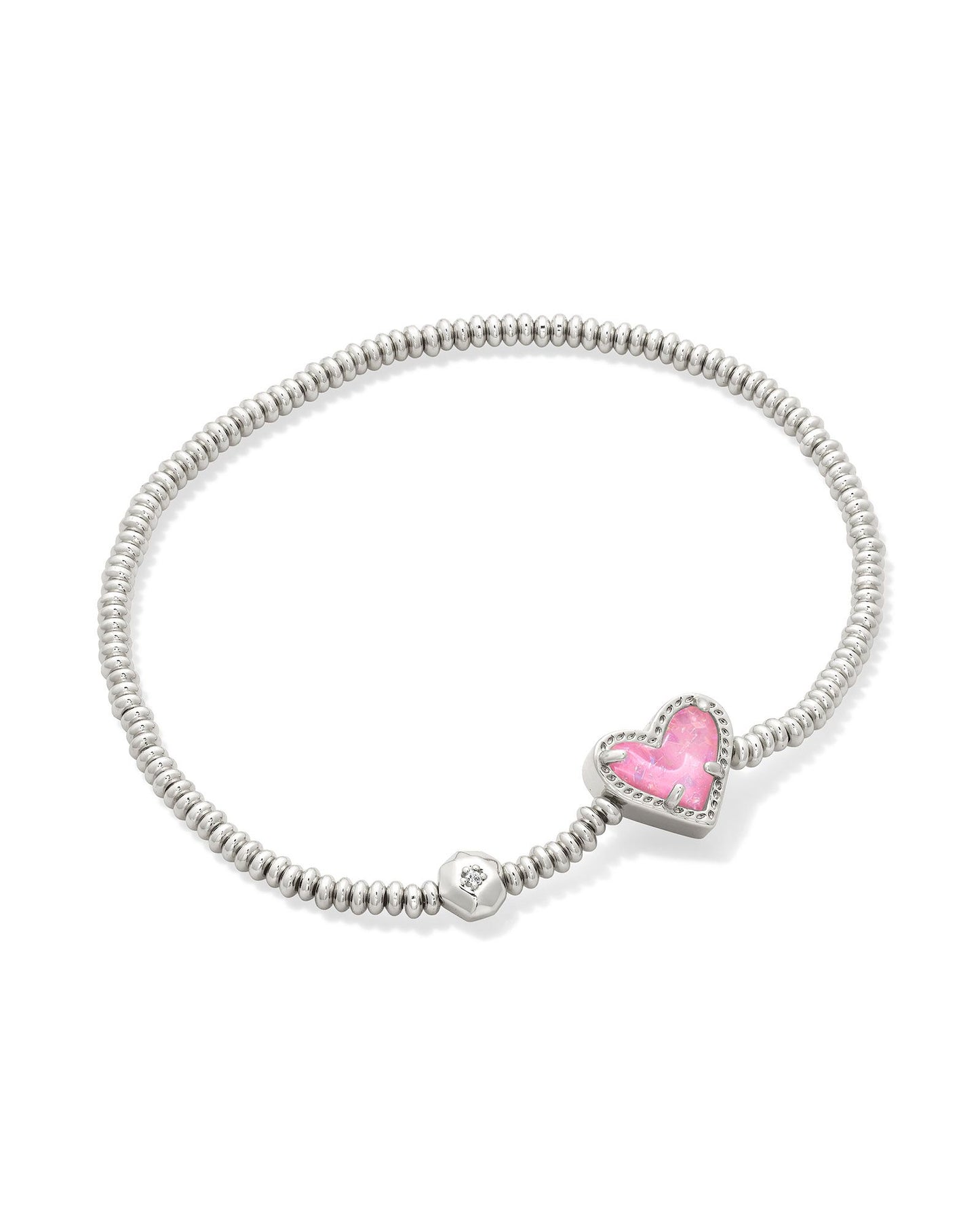 Kendra Scott Ari Heart Stretch Bracelet in Silver Pink Iridescent Glitter